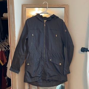 Michael Kors Rain Jacket, gray with gold accents.